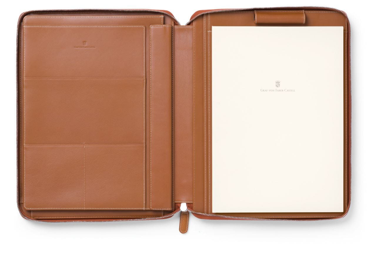 Graf-von-Faber-Castell - Pasta c/ zíper A4 Epsom c/ compartimento p/ tablet, Conhaque